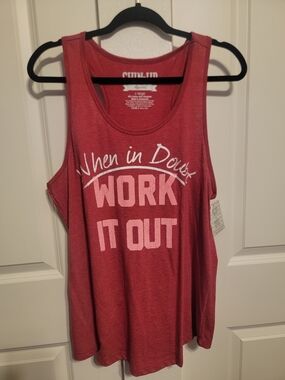 Chin Up Apparel Red Graphic Muscle Tee - 'When in Doubt Work It Out'